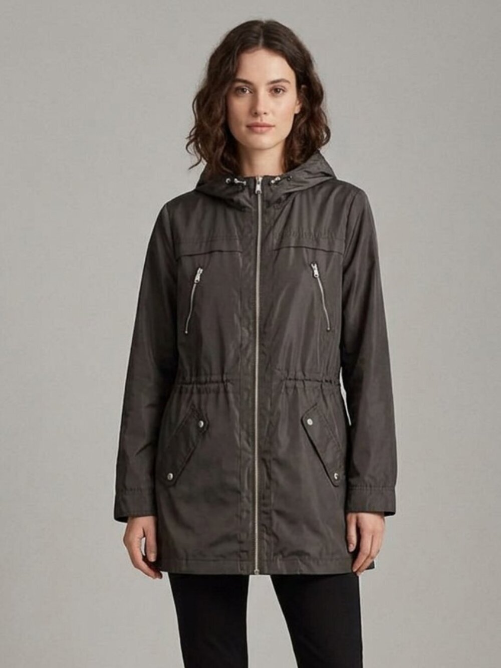 Ralph Lauren Black Anorak Windbreaker with Hood and Silver Zippers